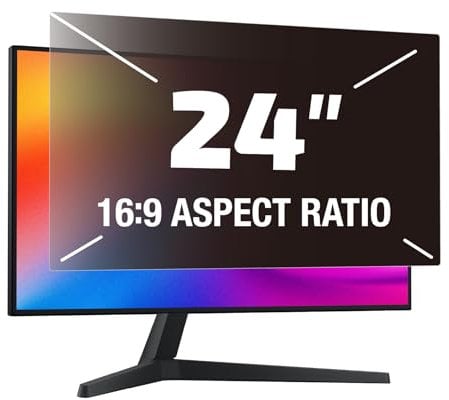Fluflyer 24 Inch Computer Privacy Screen Filter for Computer Monitor 16:9 Aspect Ratio, Anti Blue Light Glare Removable 24 inch Privacy Screen Protective Film, Anti Glare Filter for PC Monitors