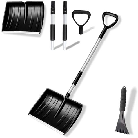 Hmfmdy Pelle à neige de grande capacité avec poignée ergonomique - Outil de déneigement amovible léger et portable pour jardin, camping, extérieur, urgence, bonhomme de neige - Noir