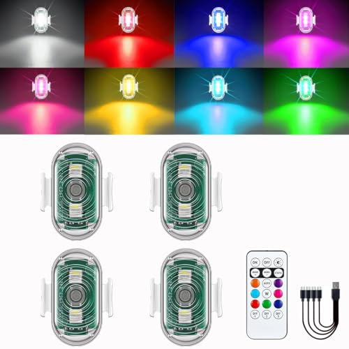 Lumière stroboscopique LED,lumière stroboscopique LED pour Drone,lumière Anti-Collision USB 8 Couleurs,Flash LED Rechargeable,Convient à DJI Mini 4 Pro et Tous Les Accessoires pour Drones RC.(4PCS)