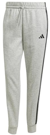 adidas Women's Essentials 3-Stripes Fleece Slim Pants, medium Grey Heather/Black, S