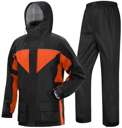 Coutyuyi Motorrad Regenanzug Herren Wasserdicht Atmungsaktiv Regenbekleidung outdoor fahrrad softshellregenjacke(Schwarz+Orange,XL)