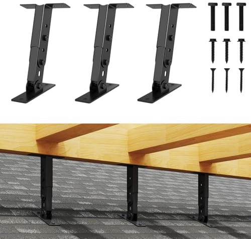 YAGEANNL 3 Pack Heavy Duty Roof Riser Brackets Kit, Adjustable Height & Angle Roof Mount Pergola Brackets, Metal Roof Riser Beam Bracket for Roof Pergola Gazebo Patio Cover, Black