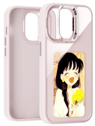 QSM E-Ink Handyschutzhülle für iPhone 13–15 Serie, Photo Customiza NFC-Hülle zum sofortigen Präsentieren von Fotos auf der Rückseite des Tintenbildschirms, personalisieren Sie Ihr Telefon (Rosa, für