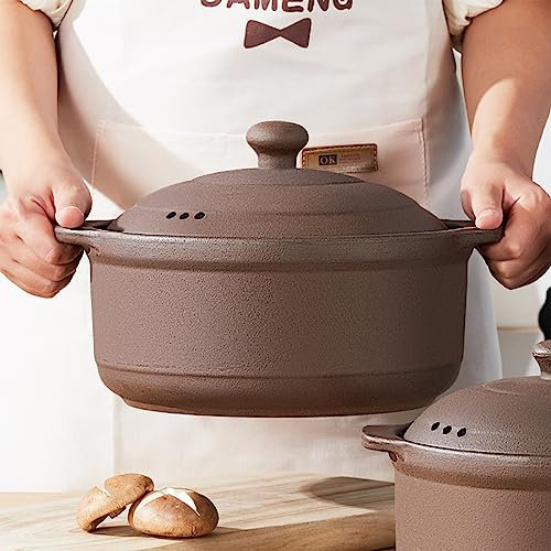 Natural Terracotta Casserole Pot - Unglazed Clay Cooking Pot, 1.05QT Capacity for Roasting and Stewing, Durable Earthenware Design, Ideal for Home Cooking and Festive Meals