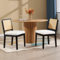 chairus 2er Set Esszimmerstühle Leinen Küchenstühle mit Rattan Rückenlehne Retro Holz Akzentstühle Polsterstühle für Esszimmer Küche Wohnzimmer (Schwarz-2)