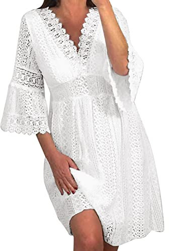 Xiaojiu Robe De Mariée Boho Champêtre Grande Taille,Femme Imprimé Fleurie Ete Jupe Chemise Longue Femme Chic Et Elegant Rose Annee 80(49Blanc,L)