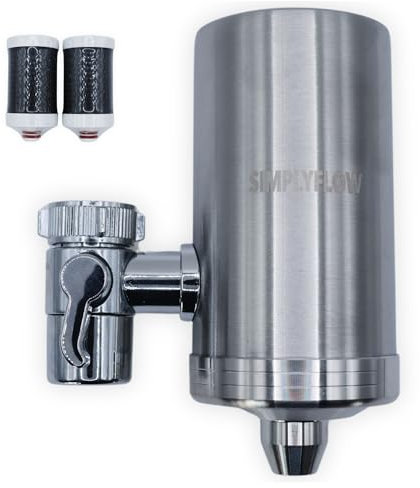 SimplyFlow – Filtre à Eau pour Robinet en Acier Inoxydable – Anti-Chlore & Métaux Lourds – Pack de 2 Filtres – Installation Facile – 2 Mois d’Eau Pure