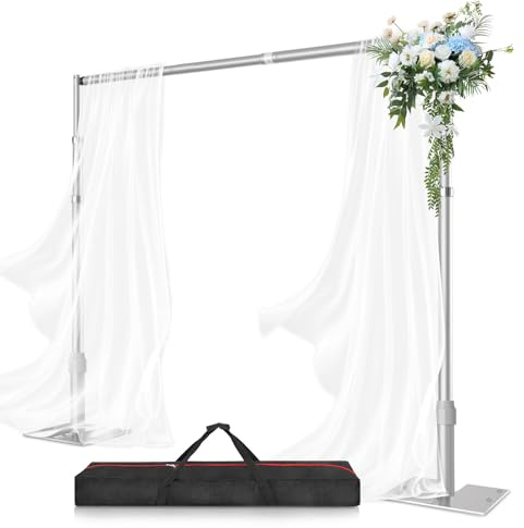 Fatazoii Pipe and Drape Backdrop Stand, 3x3m/10x10ft Heavy Duty Adjustable Photo Background Support Kit with Foldable Metal Base&Carrying Bag, Ideal for Wedding, Party, Banquet and Photography Studio