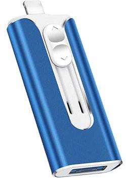 Clé micro USB 64 Go, certifié MFi Lightning, 8 broches, 4 en 1 haute vitesse, mémoire flash 3.0 de stockage externe pour iPhone/iPad/Android/PC, sauvegarde et enregistrement facile de fichiers (bleu)