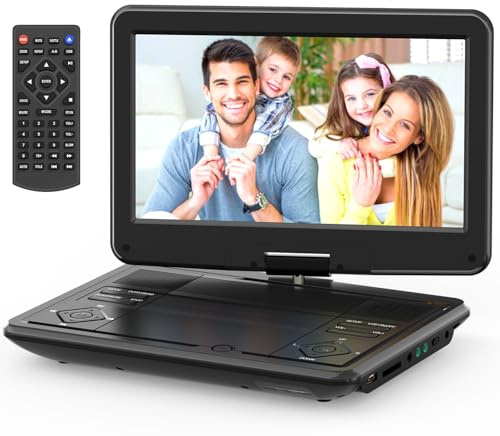 12.5 Portable DVD Player with 10.5 Swivel Screen, 5-Hours Rechargeable Battery,Car DVD Player,Support CD/DVD/SD Card/USB,Regions Free,Dual Speakers, Black