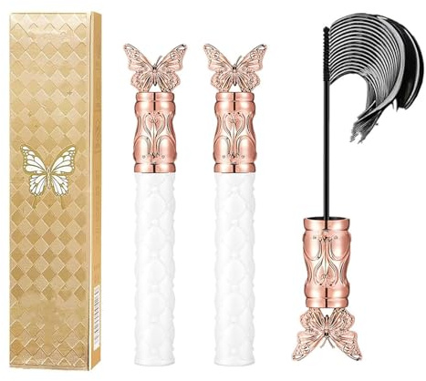 Filterseed Mascara allongeant et bouclant, résistant aux taches, à la transpiration, volumisant pour cils dramatiques, pinceau fin, cils minuscules et inférieurs, imperméable longue durée (rose, 2