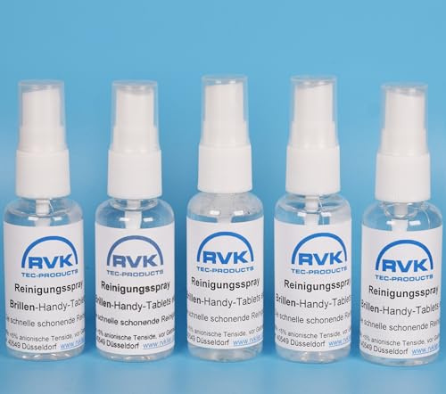 RVK Brillenreiniger Spray 5x30ml – Antibeschlag & schlierenfreie Reinigung – für Brillen, Glasflächen, Handys & Tablets – Made in Germany