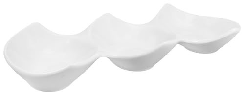 VICASKY Ceramic 11-Inch Triple Section Sauce Tray Side Dish Bowl Multipurpose Appetizer and Seasoning Plates for Restaurant and Home Use