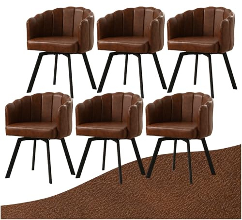 SDXYSTCE Pack 6 Sillas de Comedor Giratorias - Sillas de Cocina en Polipiel Nórdica Tapizadas - Sillas de Salón Clásicas con Reposabrazos y Espaldo Medio - Polipiel-Marrón