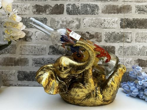 MAISONICA Aged Gold Drunken Elephant Wine Bottle Holder Rack - Novelty Fun Freestanding Gift