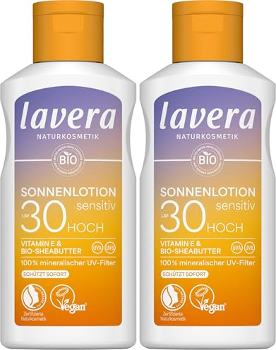 lavera Sonnenlotion Sensitiv LSF 30 - Sonnencreme ohne chemische UV-Filter - für sensible Haut - wasserfest - vegan - Naturkosmetik - 100 ml (Packung mit 2)