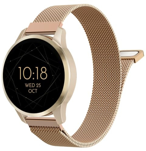 Astorgos 18 mm Metall Armband Kompatibel mit Garmin Venu 3S/4 41 mm/2S | Edelstahlgeflecht, Magnetverschluss, für Forerunner 265S/255S, Vivoactive 4S/Vivomove 3S, für Männer Frauen, Rose Gold