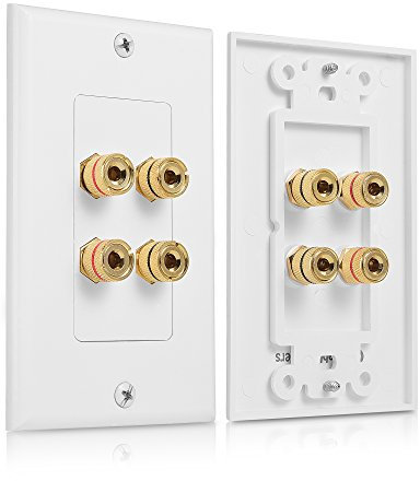 Cable Matters 2-Pack Speaker Wire Wall Plate, Gold Plated Speaker Wall Plate with Banana Plug Binding Post for 2 Speakers, White