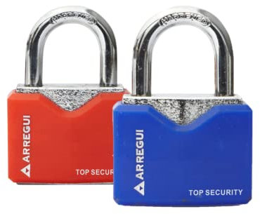 ARREGUI A-1312030 Candado de seguridad | Candado con llave | Para almacén, garaje, cobertizo | 2 candados y 3 llaves | Arco corto | Acero Macizo Niquelado y Arco de acero cromado | Rojo o Azul