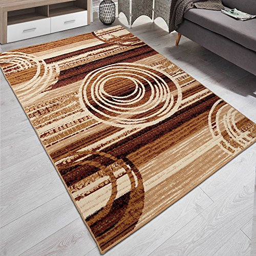 Carpeto Designer Teppich Modern Kreis Abstrakt Stil Muster Meliert in Beige Braun - ÖKO TEX (250 x 350 cm)
