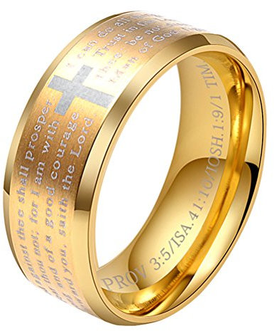 HIJONES Herren Edelstahl Bibel Verse Herr Gebet Kreuz Gott Ring Gold Größe 54