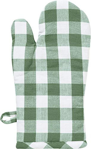 REDBEST Ofenhandschuh, Backofenhandschuh, Topfhandschuh karo, hitzebeständig, 100% Baumwolle grün Größe 15x30 cm - praktische Schlaufe, strapazierstark und langlebig