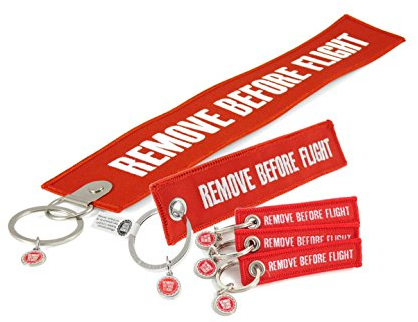 REMOVE BEFORE FLIGHT Textil-Anhänger-Set 5 Stück in allen Größen