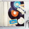 ABAKUHAUS Indie Duschvorhang, Schallplatten Audio, Stoffliches Gewebe Badezimmerdekorationsset mit Haken, 175 x 200 cm, Blau Orange Schwarz