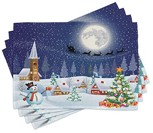 ABAKUHAUS Weihnachten Platzmatten, Winterlandschaft, Waschbare Stoff Esszimmer Küche Tischdekorations Digitaldruck, Lila Grau Weiß