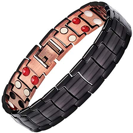 JFUME Bracelets en cuivre pur pour hommes Bracelet magnétique cadeau de fête des pères avec outil de suppression de lien 8.5 , noir et rouge