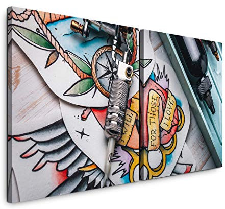 SIN-US 74 Tattoo Studio 65x30cm - 2 Wandbilder je 30x30cm Kunstdruck modern Wandbilder XXL Wanddekoration Design Wand Bild