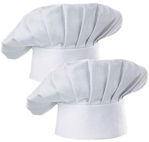 Hyzrz Chef - Juego de 2 gorros elásticos ajustables para cocinero de cocina, color blanco