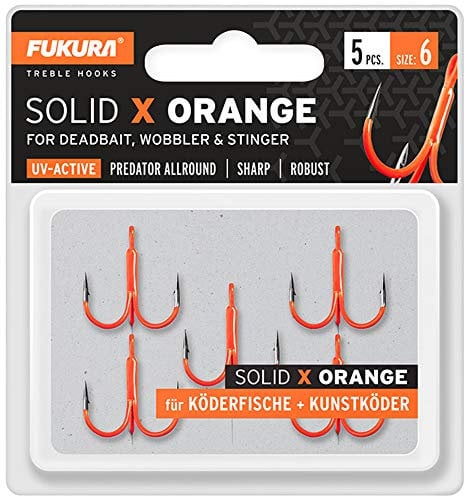 Fukura Solid X Orange Drillinge - Drillingshaken, Größe/Packungsinhalt:Gr. 6 / 5 Stück
