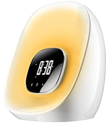 Groov-e Light Curve Touch Control FM Radio Alarm Clock with LED Lamp Wake-Up Light & Snooze - White