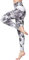 FLYILY Frauen Yoga Pants Gedruckt hohe Taillen-Power Flex Capris Workout Gamaschen für Fitness Laufen(WhiteLeaf,XL)