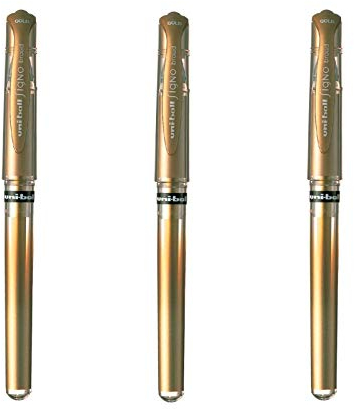 Uni-Ball Mitsubishi Pencil – 3 Tintenroller, Geltinte Signo Broad Gold – Spitze 1 mm – Breite Schreiben – Kreativer Roller für Karten und kreative Hobbys