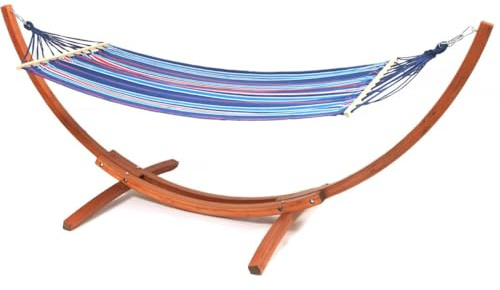 Habitat et Jardin Hamac Bois avec Toile en Coton Dallas 3 m | Bleu Mélangé - Toile Plein air Portable - Hamac Terrasse, Balcon, Jardin, Extérieur, Camping