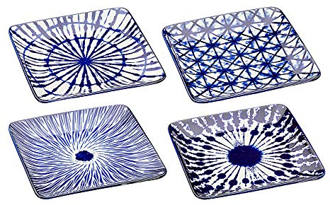 Cepewa 4er Set Oriental Teller 19 cm quadratisch in 4 verschiedenen Designs Orientalisch Geschirr Schale Servierteller (1 x 4er Set Teller 19 cm)