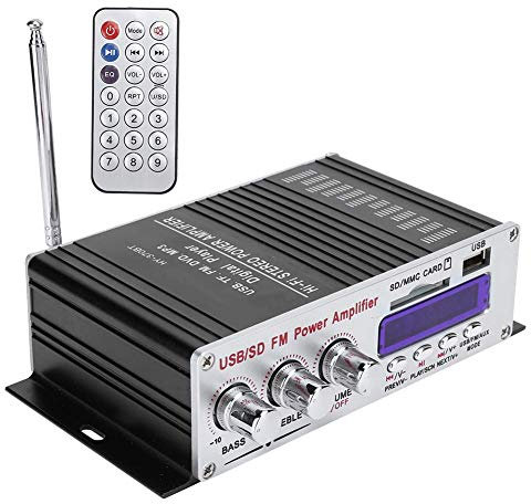 Amplificador de potencia estéreo Bluetooth 20W×2CH de receptor de audio estéreo USB,Radio FM,Mini amplificador estéreo de alta fidelidad con control remoto para computadoras/MP3/MP4/Coche
