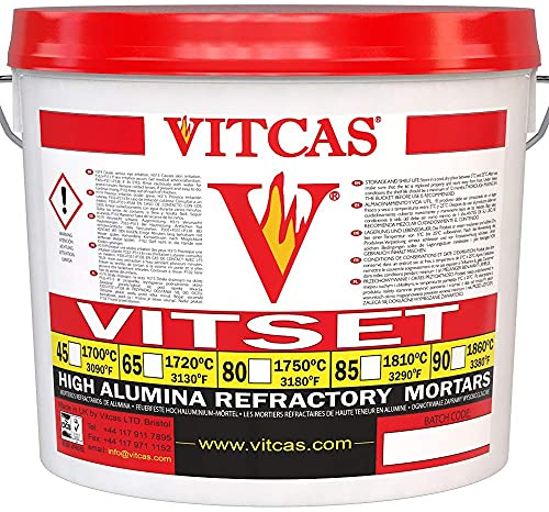 VITCAS 25 KG 90- Refractory Mortar Ready Mixed – Furnace Cement- Fireplace Mortar- HIGH Heat Mortar- Fireplace Repair- Cartridge Furnace Cement- Refractory Cement