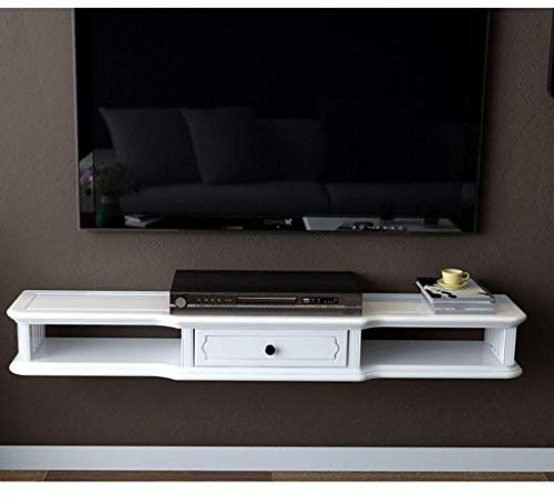 Wandmedienkonsole Für DVD-Blu-ray-Player, TV-Ständer, Satelliten-TV-Box, Kabelbox, TV-Gerät, Wandhalterung mit schwimmendem Rahmen (Farbe: Weiß, Größe: 100 cm)