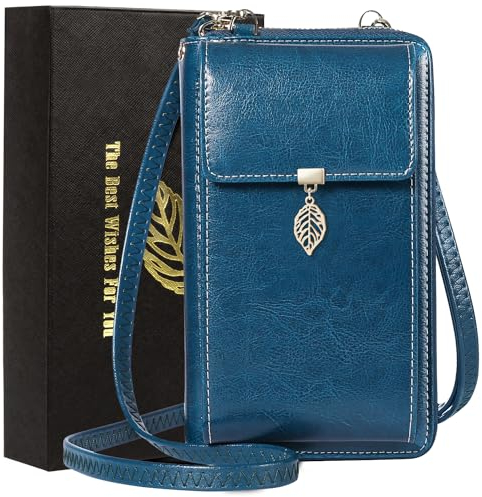 ENONEO Sac Bandouliere Telephone Portable Femmes Cuir Blocage RFID Petit Sac à Bandoulière pour Femme Portefeuille Sacoche Téléphone Femme avec Bandoulière Réglable,12 Porte Carte