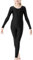 BODYWEAR LTD Damen Mädchen Kinder glänzender Steigbügel-Tanzkostüm Gymnastik Langarm Einteiler Catsuit, Schwarz , 11-12 Jahre