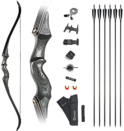AMEYXGS 60 Takedown Recurve Bogen und Pfeil Set 25-60lbs Traditionelle Langbogen Bogenschießen Zubehör Outdoor Jagdpraxis Erwachsenen Bogen Linkshänder (Grau, 45lb)