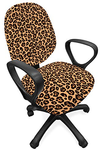 ABAKUHAUS Leopard-Druck Bürostuhl Schonbezug, Orange Exotische Afrikanische, dekorative Schutzhülle aus Stretchgewebe, Schwarz Orange