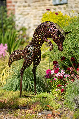 Creekwood Garden Animal Sculpture - Bronze leaping Fox - Large Garden ornaments Outdoor, Metal Filigree Garden décor with Ground stake for Lawn, Garden decorations - Iron - (100Wx99H) cm