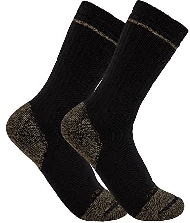 Carhartt Men's Midweight Cotton Blend Steel Toe Boot Sock 2 Pack, Black, Large
