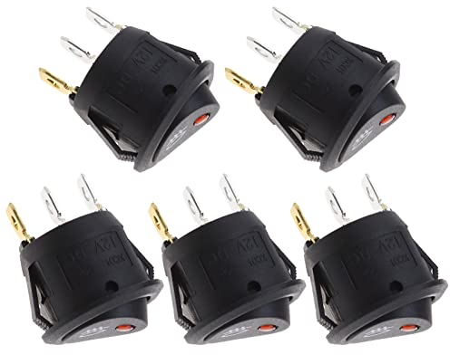 EMSea 5 Stück Rund Wippschalter Kippschalter SPST EIN/Aus Wippenschalter DC 12V 20A mit roter LED Licht für Auto Boot