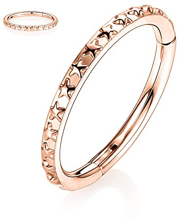 16G Conch Hoop Earrings Helix Jewellery Septum Ring seamless Clicker Nose Rings Rose Gold 316L Surgical Steel Hinged Segment 6mm Cartilage Earrings Hoop Daith Lobe Piercing Jewellery Five-Pointed Star