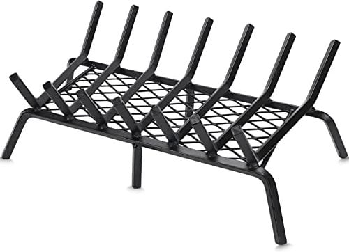 G GOOD GAIN Rejilla para chimenea con retenedor de brasas de hierro fundido resistente de 24 pulgadas para interiores, soporte para chimenea de leña, soporte para chimenea de 1/2 pulgada para
